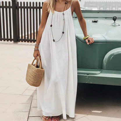 Robe dos nu ajustable NAÏADE Alba en tissu léger, longueur midi avec décolleté dans le dos, style élégant et confortable.