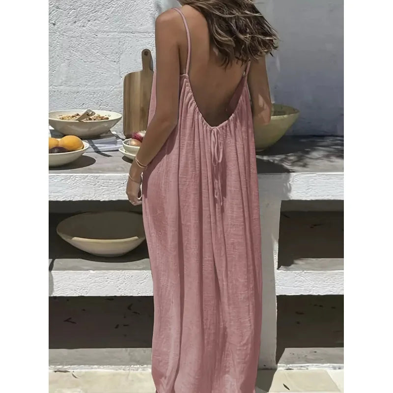 Robe dos nu ajustable NAÏADE Alba, élégante robe en tissu léger avec décolleté dans le dos, parfait pour l'été.
