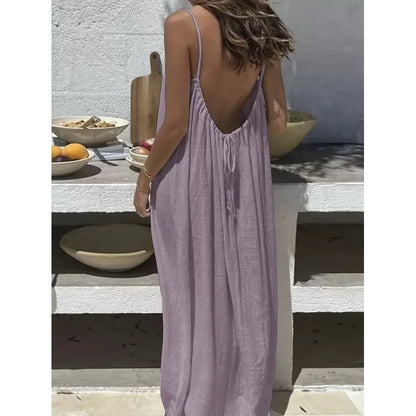 Robe dos nu ajustable NAÏADE Alba, robe d'été légère avec décolleté dans le dos et bretelles fines, tissu fluide et élégant.